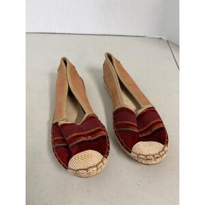 ID Required Womens Espadrille Flats Tan Leather Striped Textile Boho Size 8M